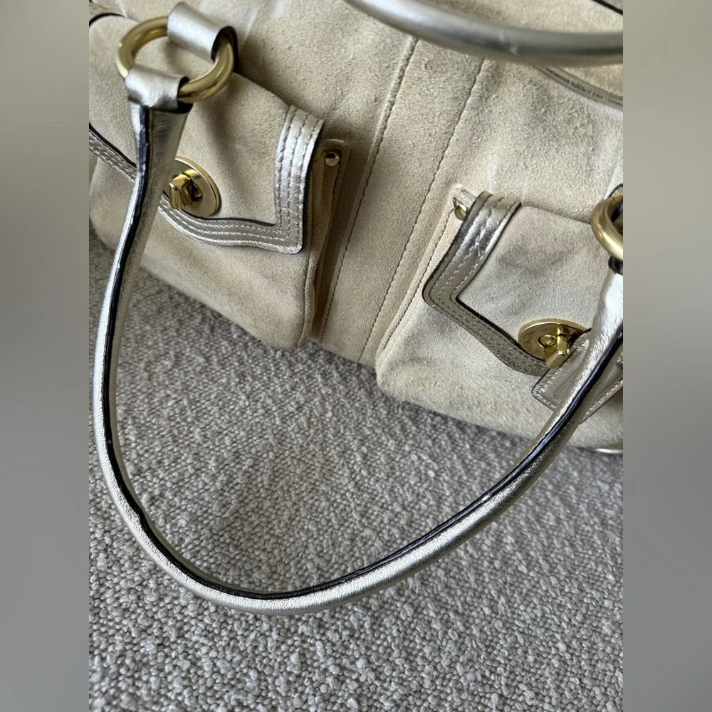 Vintage Coach Beige and Silver Suede Satchel - Picture 5 of 15